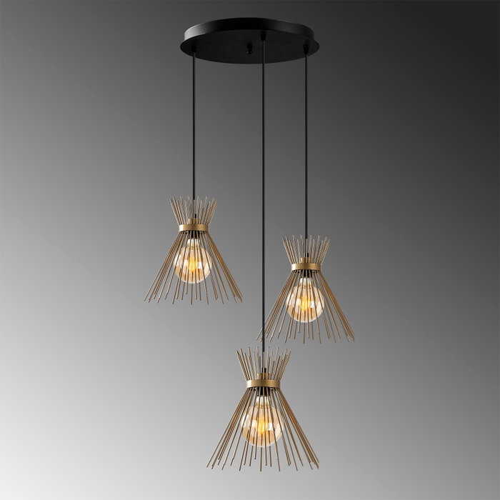 Opviq Kirpi - 3086 Lámpara de araña dorada con altura ajustable